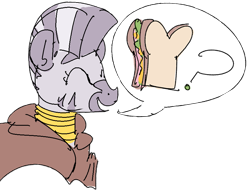 Size: 885x678 | Tagged: safe, artist:nobody, artist:themox, edit, zecora, zebra, eyes closed, food, sandwich, shawl, simple background, smiling, solo, speech bubble, transparent background