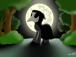 Size: 1024x768 | Tagged: safe, artist:green-forest48, derpibooru import, oc, oc only, pony, moon, plague doctor, plague doctor mask, solo