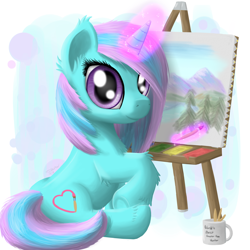 Size: 2100x2100 | Tagged: safe, artist:niegelvonwolf, oc, oc only, pony, unicorn, aqua brush, commission, easel, magic, paint, paintbrush, solo