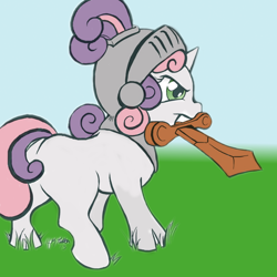 Size: 800x800 | Tagged: safe, artist:animuse, artist:arcum42, derpibooru import, sweetie belle, colored, fantasy class, helmet, knight, plot, solo, sword, warrior