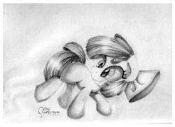 Size: 1024x744 | Tagged: safe, artist:opticspectrum, derpibooru import, apple bloom, monochrome, solo, traditional art