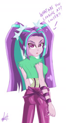 Size: 1027x1900 | Tagged: safe, artist:dieart77, aria blaze, equestria girls, anime, arse-ia blaze, ass, butt, insult, looking at you, looking back, looking back at you, misspelling, pigtails, solo, twintails