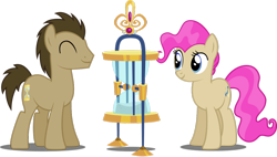 Size: 1024x582 | Tagged: safe, artist:alexvar, derpibooru import, doctor whooves, mayor mare, doctor mayor, hourglass, non-dyed mayor, pink mane, simple background, transparent background, vector