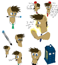 Size: 1600x1800 | Tagged: safe, artist:megaartist923, doctor whooves, doctor who, eleventh doctor, fez, hat, sonic screwdriver, tardis, tenth doctor