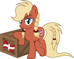 Size: 2061x1632 | Tagged: safe, artist:zekrom-9, derpibooru import, oc, oc only, braid, container, denmark, flag, hairband, maersk, nation ponies, ponytail, pun, shipping, solo