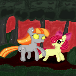 Size: 1024x1024 | Tagged: safe, artist:littlelullabyheart, derpibooru import, apple bloom, oc, oc:ruby, earth pony, pony, duo, story of the blanks