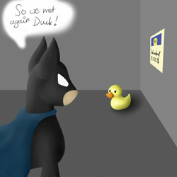 Size: 2000x2000 | Tagged: safe, artist:cleoziep, derpibooru import, duck, batman, crossover, dc comics, solo, wanted poster