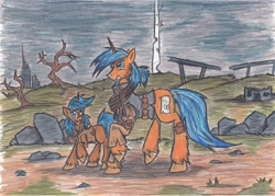 Size: 3437x2457 | Tagged: safe, artist:zubias, oc, oc only, fallout equestria, traditional art, younger