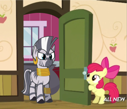 Size: 425x363 | Tagged: safe, apple bloom, zecora, zebra, somepony to watch over me, apple closet, exploitable meme, meme