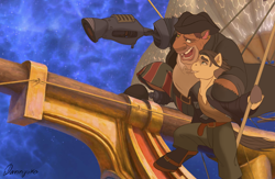 Size: 2048x1336 | Tagged: safe, artist:dannycreepy, derpibooru import, jim hawkins, john silver, ponified, treasure planet