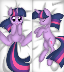 Size: 1280x1437 | Tagged: safe, artist:leslers, twilight sparkle, pony, body pillow, body pillow design, cute, digital art, female, sleeping, solo, spread legs, spreading, twiabetes, wide eyes