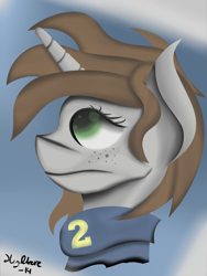 Size: 1125x1500 | Tagged: safe, artist:hydkore, oc, oc only, oc:littlepip, pony, unicorn, fallout equestria, abstract background, bust, fanfic, fanfic art, female, head, horn, lineless, mare, portrait, profile, solo, vault suit
