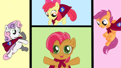 Size: 1280x720 | Tagged: safe, artist:jbond, screencap, apple bloom, babs seed, scootaloo, sweetie belle, cutie mark crusaders, fluffy, redraw