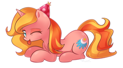 Size: 800x444 | Tagged: safe, artist:puetsua, oc, oc only, oc:dreamy sweet, pony, unicorn, female, mare, one eye closed, simple background, solo, tongue out, transparent background, wingding eyes