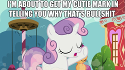 Size: 617x346 | Tagged: safe, derpibooru import, screencap, scootaloo, sweetie belle, bullshit, caption, eyes closed, let me tell you why that's bullshit, open mouth, reaction image, school, vulgar