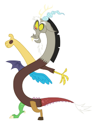 Size: 5141x6693 | Tagged: safe, artist:estories, derpibooru import, discord, three's a crowd, absurd resolution, cute, discute, fangs, grin, looking at something, simple background, smiling, solo, spread arms, spread wings, standing, transparent background, vector, wings