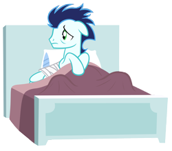 Size: 6400x5600 | Tagged: safe, artist:sofunnyguy, derpibooru import, soarin', rainbow falls, absurd resolution, bed, cute, sad, simple background, solo, transparent background, vector