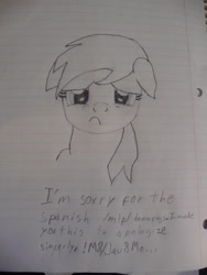 Size: 2448x3264 | Tagged: artist needed, safe, derpibooru import, minuette, /mlp/, crying, crying colgate, forced meme, lined paper, meme, solo, traditional art