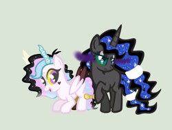 Size: 1024x768 | Tagged: safe, artist:c0mmanderc00kie, derpibooru import, oc, oc only, oc:glimmer, oc:hope, hybrid, blank flank, heart eyes, interspecies offspring, offspring, parent:discord, parent:king sombra, parent:princess celestia, parent:princess luna, parents:dislestia, parents:lumbra, skulls embedded in eyes, wingding eyes