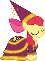 Size: 322x438 | Tagged: safe, artist:zoevulpez, derpibooru import, apple bloom, for whom the sweetie belle toils, clothes, dress, hennin, simple background, solo, svg, transparent background, vector