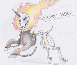 Size: 600x501 | Tagged: safe, artist:inkeed, derpibooru import, big macintosh, commission, crossover, ghost rider, macintosh apple: the ghost rider, traditional art