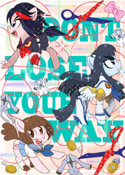 Size: 360x504 | Tagged: safe, artist:spikysofia, junketsu, kill la kill, mako mankanshoku, ponified, ryuko matoi, satsuki kiryuin, scissor blade, senketsu