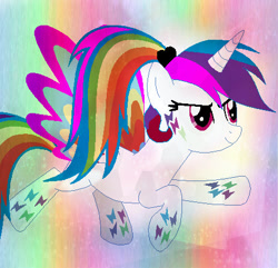 Size: 462x445 | Tagged: safe, artist:rainbowshinetia, artist:selenaede, artist:tranquille, derpibooru import, oc, oc only, oc:rainbowshinetia, alicorn, pony, alicorn oc, base used, rainbow power, rainbow power-ified, solo