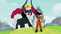 Size: 1024x576 | Tagged: safe, artist:shadowhedgehog2, derpibooru import, lord tirek, dragon ball z, fight, goku, tirek is doomed