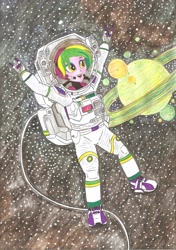 Size: 2461x3489 | Tagged: safe, artist:metaldudepl666, lemon zest, equestria girls, friendship games, astronaut, drawing, planet, solo, space, spacesuit, traditional art