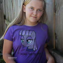 Size: 900x900 | Tagged: safe, artist:doodlecraft, derpibooru import, maud pie, human, clothes, irl, irl human, it tastes like apple, photo, t-shirt, target demographic