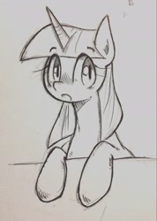 Size: 1670x2346 | Tagged: safe, artist:91o42, twilight sparkle, grayscale, monochrome, simple background, solo, traditional art, white background