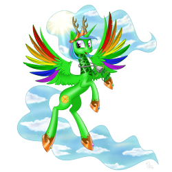 Size: 1000x1000 | Tagged: safe, artist:swanlullaby, derpibooru import, oc, oc only, oc:princess primavera brighteyes joie-de-vivre, alicorn, hybrid, pony, alicorn oc, art trade, solo