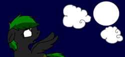 Size: 953x438 | Tagged: safe, artist:vamplrebats, derpibooru import, oc, oc only, oc:kitkat, pegasus, pony, cloud, full moon, looking up, moon, solo, vent