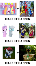 Size: 1337x2388 | Tagged: safe, derpibooru import, apple bloom, diamond tiara, pipsqueak, scootaloo, silver spoon, sweetie belle, exploitable meme, gouraigers, hurricanegers, make it happen, meme, ninja rangers, ninpuu sentai hurricaneger, power rangers, power rangers ninja storm, samurai ranger, shurikenger, super sentai, thunder rangers