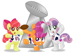 Size: 1024x768 | Tagged: safe, artist:aleximusprime, apple bloom, scootaloo, sweetie belle, american football, cutie mark, cutie mark crusaders, lombardi trophy, new england patriots, nfl, nfl playoffs, patriots, rob gronkowski, simple background, super bowl, super bowl champions, super bowl xlix, super bowl xlix champions, the cmc's cutie marks, transparent background