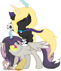 Size: 800x929 | Tagged: safe, artist:ipandacakes, derpibooru import, oc, oc only, oc:dusky, oc:grawr, hybrid, interspecies offspring, offspring, parent:discord, parent:princess celestia, parents:dislestia, wat