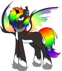 Size: 4990x5692 | Tagged: safe, artist:puncakecity, artist:whiteliar, derpibooru import, oc, oc only, oc:rainbow deathblood, alicorn, pony, .svg available, absurd resolution, alicorn oc, broken horn, chains, donut steel, emo, frown, joke oc, scar, simple background, skull, solo, spikes, spread wings, tail wrap, torn wings, transparent background, vector