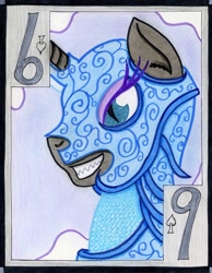 Size: 788x1015 | Tagged: safe, artist:the1king, nightmare moon, alicorn, pony, armor, nine, playing card, solo, spades