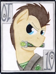 Size: 551x720 | Tagged: safe, artist:the1king, doctor whooves, doctor who, katana, kimono (clothing), playing card, solo, sonic screwdriver, sword, the doctor, weapon