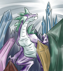 Size: 1500x1700 | Tagged: safe, artist:sonicdramon, derpibooru import, spike, dragon, crystal empire, solo, spikezilla