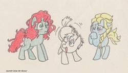 Size: 1828x1044 | Tagged: safe, artist:carrot-love-to-draw, derpibooru import, brave, crossover, elsa, frozen (movie), jack frost, merida, ponified, rise of the guardians, traditional art