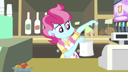 Size: 1280x720 | Tagged: safe, screencap, cup cake, equestria girls, apron, clothes, crow's feet, female, two toned hair