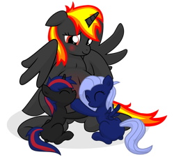 Size: 942x848 | Tagged: safe, artist:xniclord789x, derpibooru import, oc, oc only, oc:midnight flare, alicorn, pegasus, pony, alicorn oc, belly, hug, pregnant, simple background, transparent background