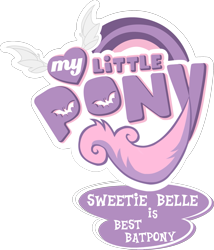 Size: 1779x2082 | Tagged: safe, artist:prettycupcakes, artist:vladimirmacholzraum, edit, sweetie belle, bat pony, pony, undead, vampire, vampony, bats!, best pony, logo, logo edit, my little pony logo, simple background, sweetie bat, transparent background