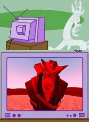 Size: 563x771 | Tagged: safe, discord, exploitable meme, gmod monster, meme, obligatory pony, snyphurr, statue, stone, tv meme