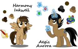 Size: 7450x4700 | Tagged: safe, artist:junkiesnewb, derpibooru import, oc, oc only, oc:aegis aurora, oc:harmony inkwell, pegasus, pony, unicorn, absurd resolution, cutie mark, gem, harmogis, ring