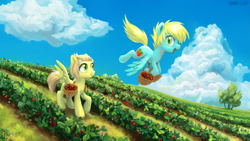 Size: 2489x1400 | Tagged: safe, artist:kaermter, oc, oc only, pony, strawberries