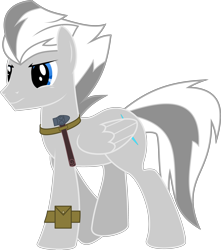 Size: 3000x3394 | Tagged: safe, artist:ruinedomega, derpibooru import, oc, oc only, oc:quick silver, pegasus, pony, author:larathin, farrier, ponyscape, solo, vector