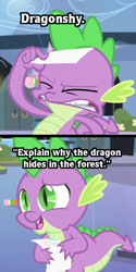 Size: 500x1000 | Tagged: safe, derpibooru import, screencap, spike, dragon, equestria games (episode), caption, carnac the magnificent, envelope, envelope reading, exploitable, exploitable meme, image macro, johnny carson, meme, parody, pencil, solo