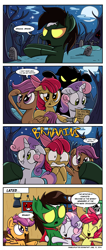 Size: 1000x2363 | Tagged: safe, artist:daniel-sg, derpibooru import, apple bloom, scootaloo, sweetie belle, zombie, comic, confused, cute, cutie mark crusaders, super meat boy, zompony